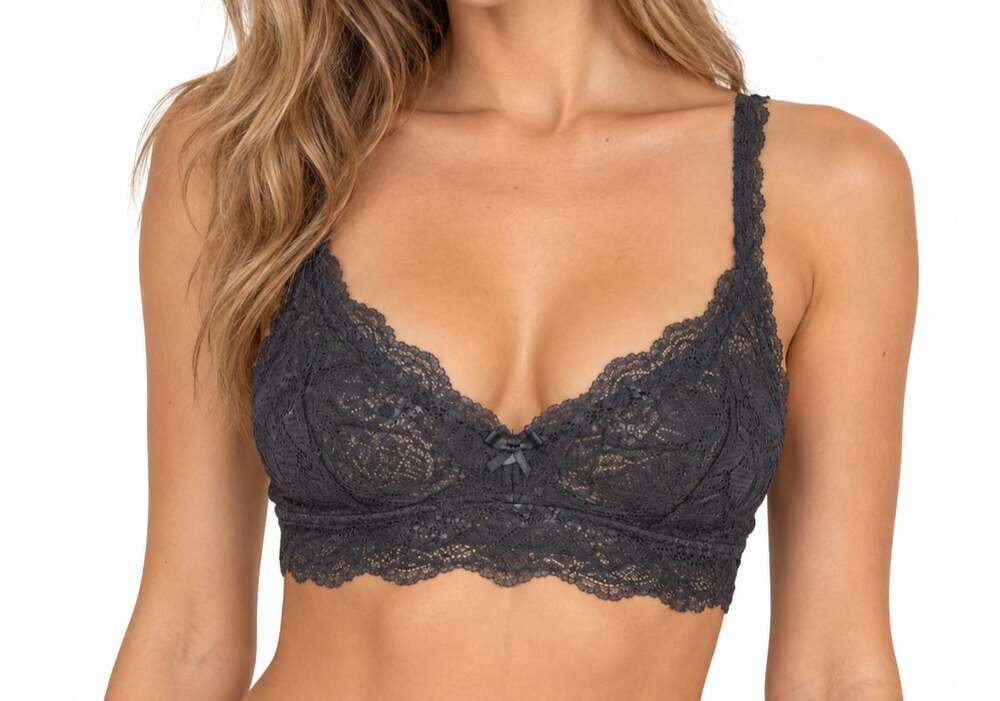 Aerie Charcoal Gray Floral Lace Bralette with T-Back Strap Detail